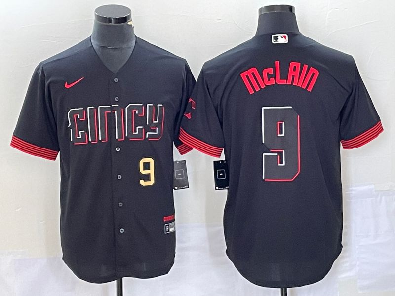 Men Cincinnati Reds 9 Mclain Nike Black 2023 City Connect Replica Player MLB Jersey4